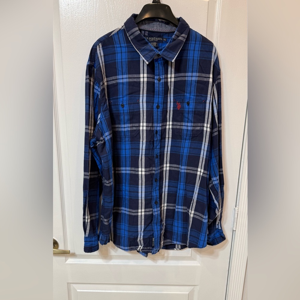 US Polo ASSN Blue Plaid Men's Shirt Button Down XXL New without tag